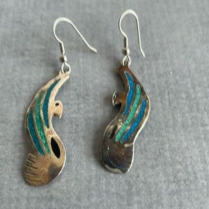 Vintage Silver (stamped) Mexican Turquoise Phoenix Earrings
